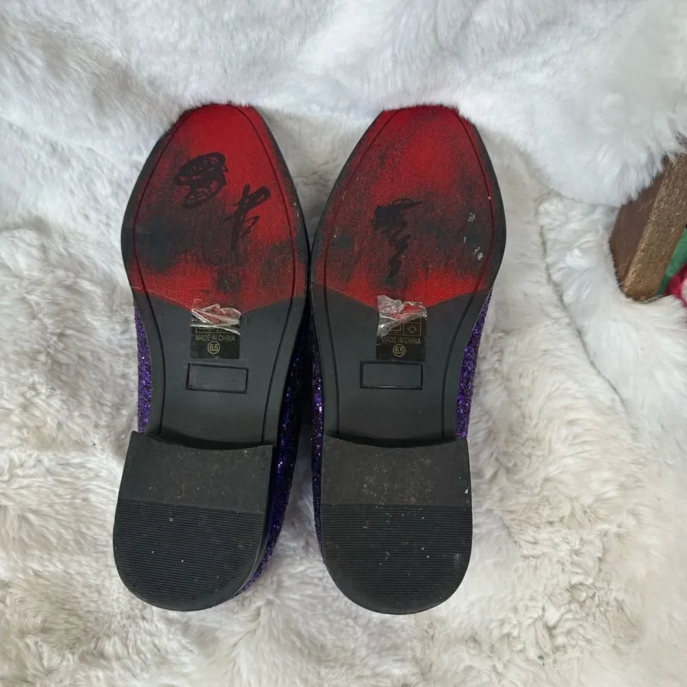 Enzo Romeo Mens Sparko Purple Glitter Slip On Tuxedo Dress Loafers Shoes 6.5